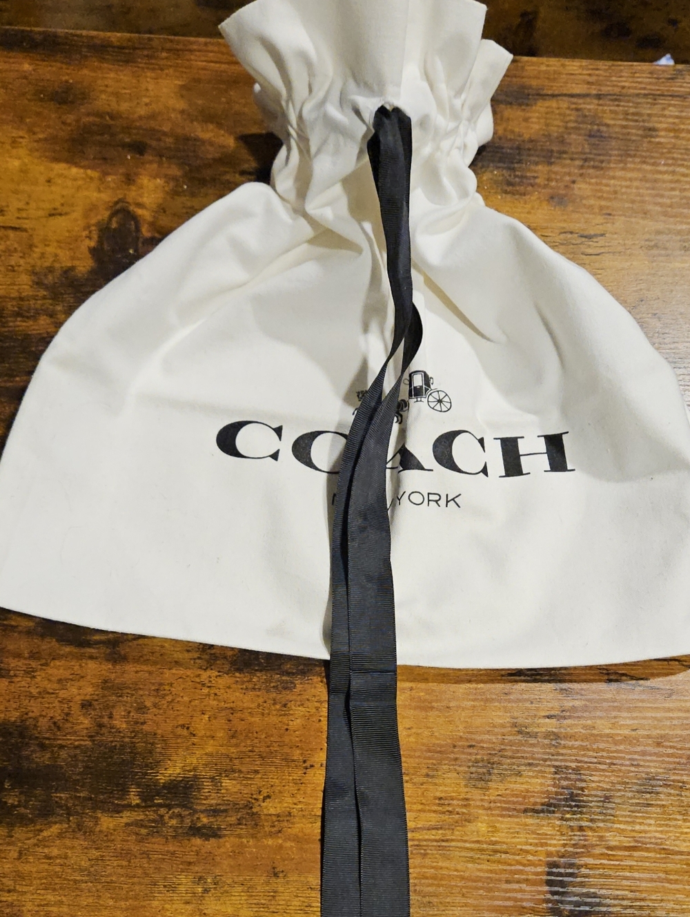 NEW RARE Coach Large White Dust Bag Black Ribbon Drawstring Handbag Storage - Picture 5 of 12